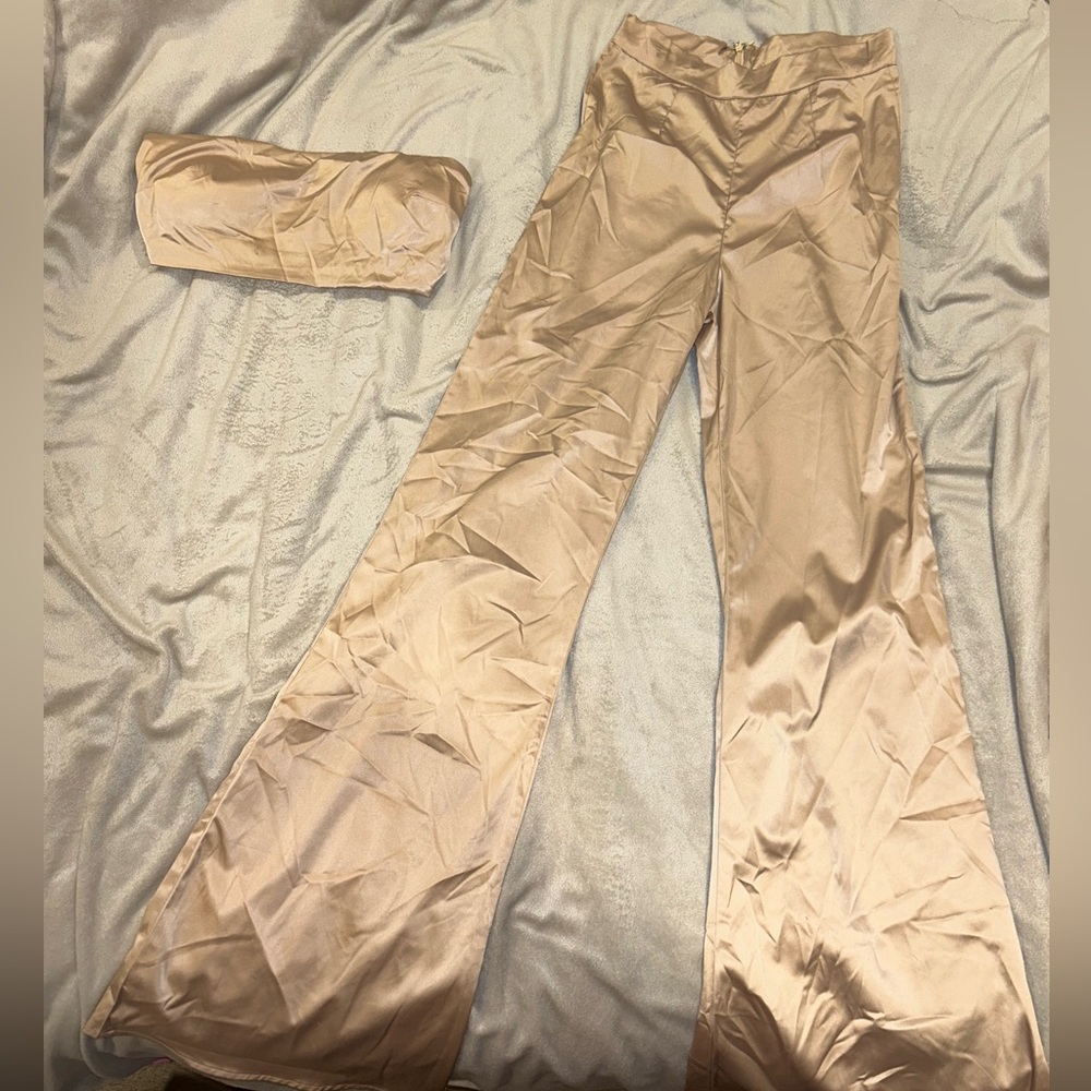 Elegant Tan Women's Wide-Leg Pants 2 piece set